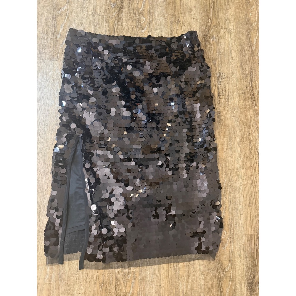 Scoop Black Sequin Paillette Midi Skirt Side Slit XL 16-18 Party Glam Holiday